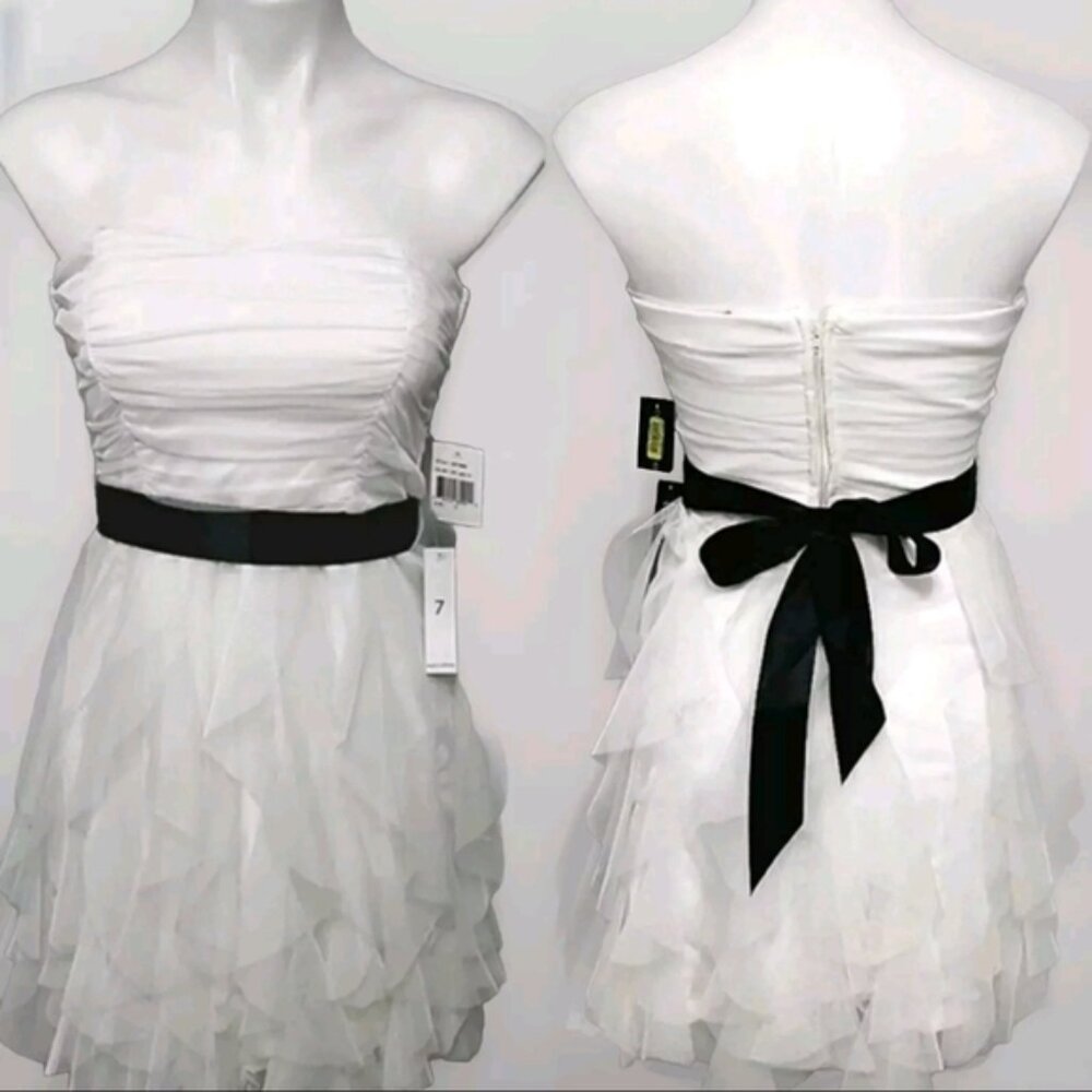 NWT Teeze Me Off-White Strapless Tiered Mini Dress Formal Party Wedding Size 7